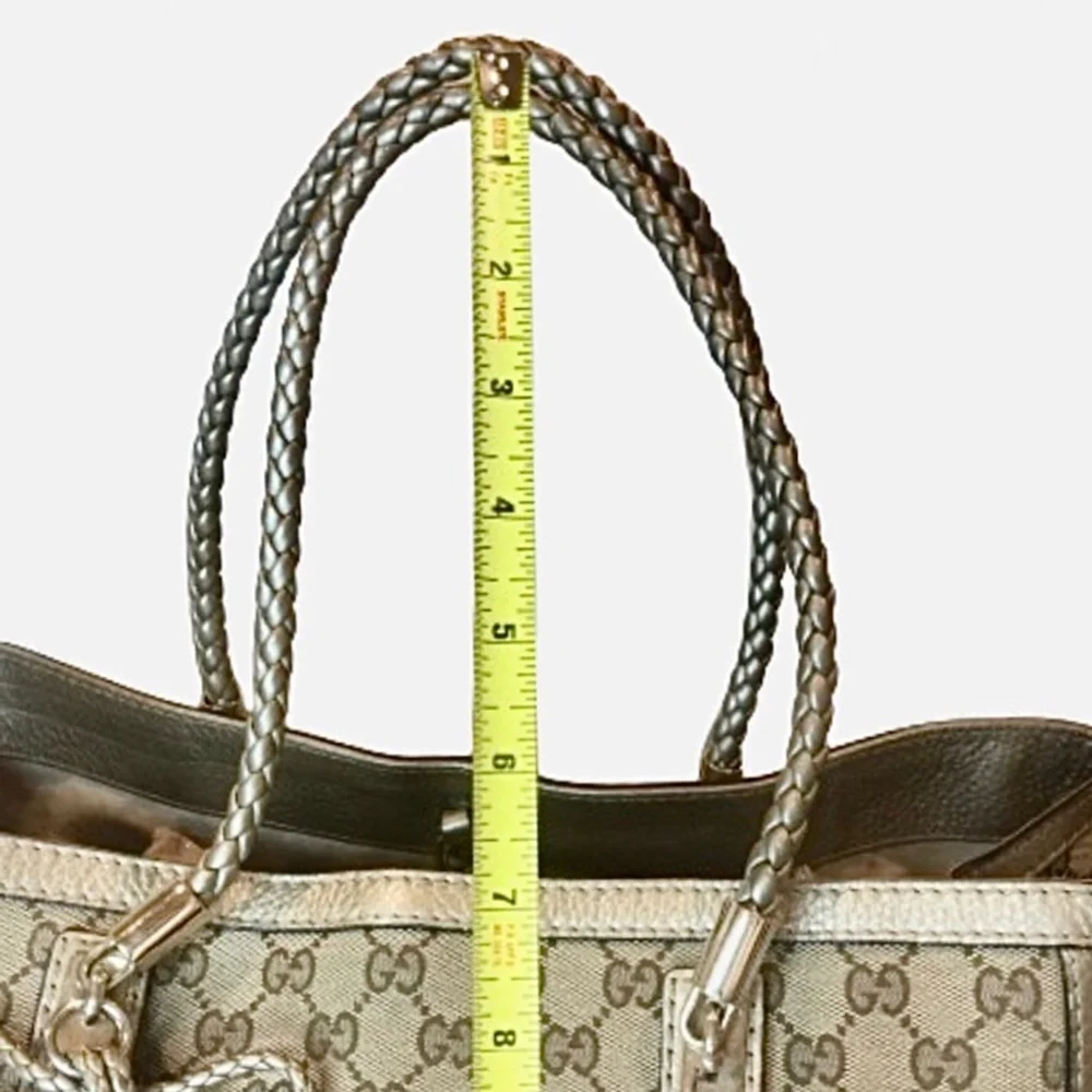 GUCCI Bella GG Canvas Leather Shoulder Bag Braided Leather Strap Bamboo Tassel